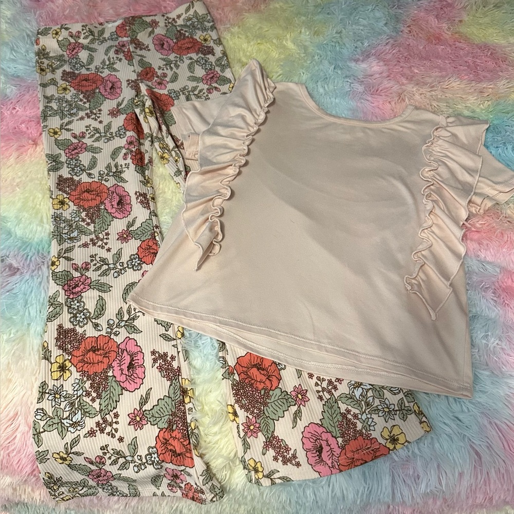btween Floral Ruffle matching  Set - Pink and Cream